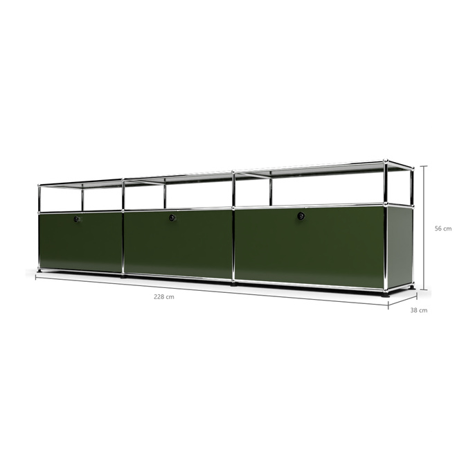 TV-Board 1x3 mit 3 Klapptren, mit Ablage, Olivgrn