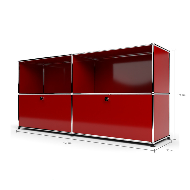 Sideboard 2x2 mit 2 Klapptren, Rubinrot