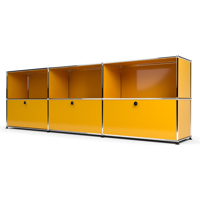 Sideboard 2x3 mit 3 Klapptren, Goldgelb