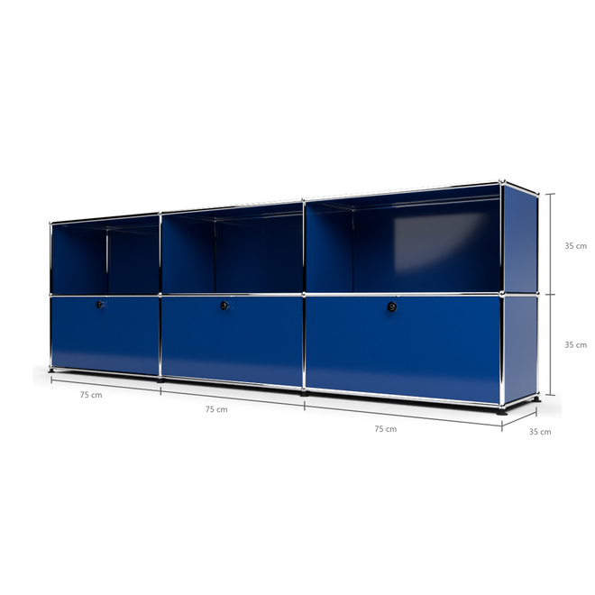 Sideboard 2x3 mit 3 Klapptren, Enzianblau