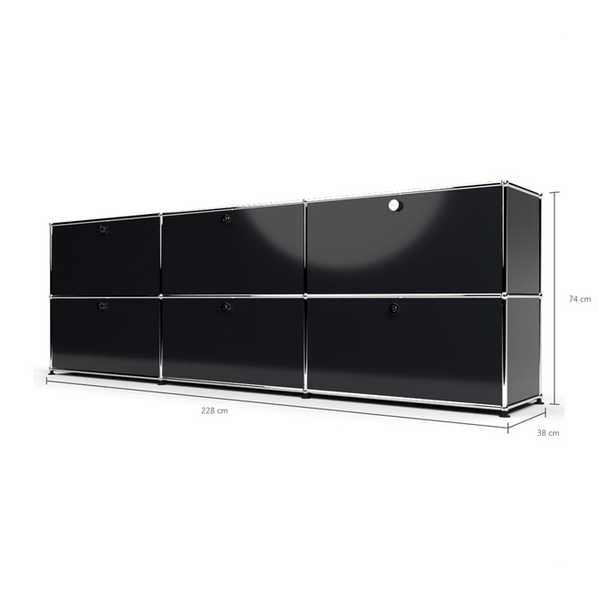 Sideboard 2x3 mit 6 Klapptren, Graphitschwarz