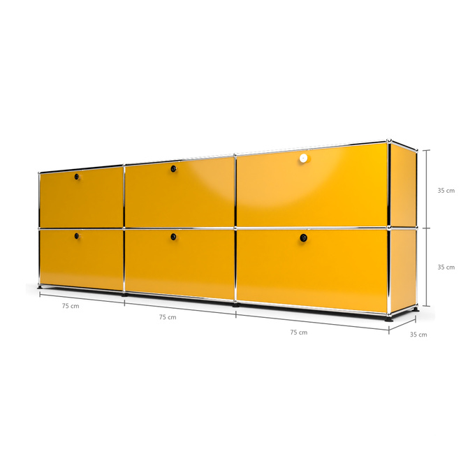 Sideboard 2x3 mit 6 Klapptren, Goldgelb