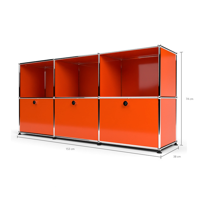 Sideboard 50 2x3 mit 3 Klapptren, Orange