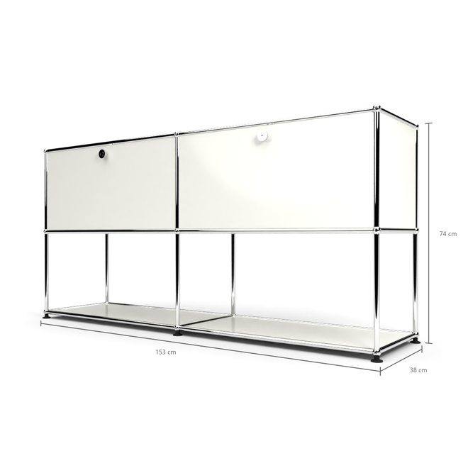 Sideboard 2x2 mit 2 Klapptren, unten offen, Weiss