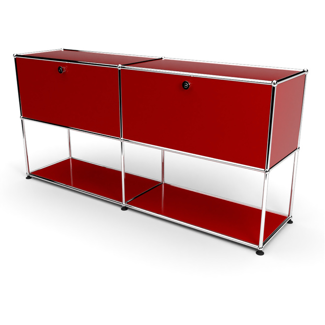 Sideboard 2x2 mit 2 Klapptren, unten offen, Rubinrot