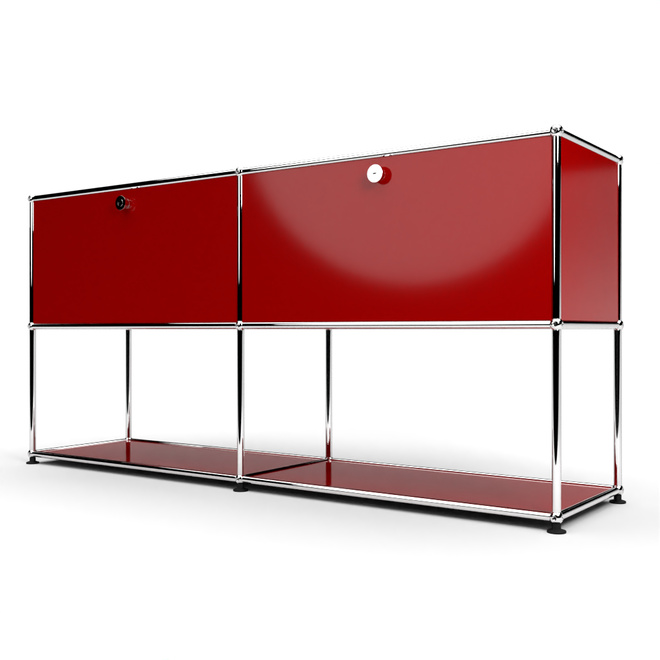 Sideboard 2x2 mit 2 Klapptren, unten offen, Rubinrot