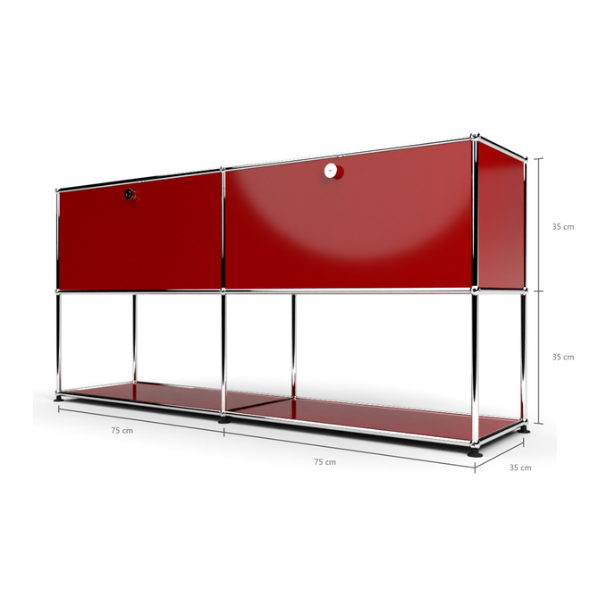 Sideboard 2x2 mit 2 Klapptren, unten offen, Rubinrot