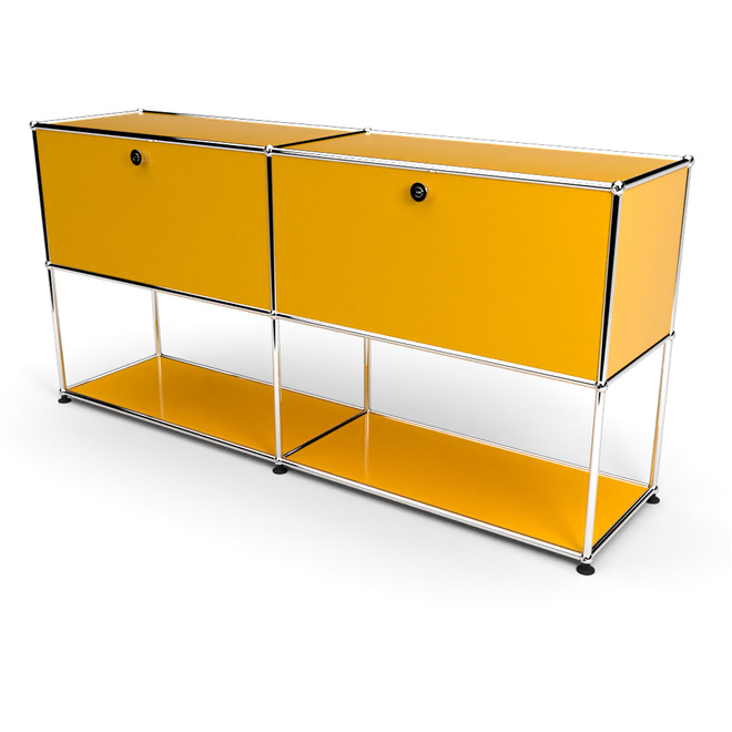 Sideboard 2x2 mit 2 Klapptren, unten offen, Goldgelb