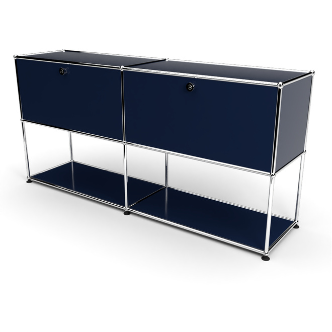 Sideboard 2x2 mit 2 Klapptren, unten offen, Stahlblau