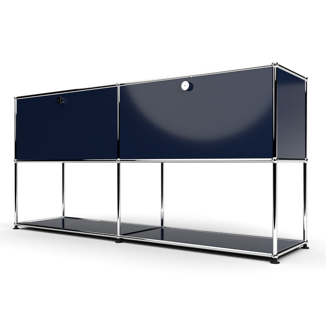 Sideboard 2x2 mit 2 Klapptren, unten offen, Stahlblau