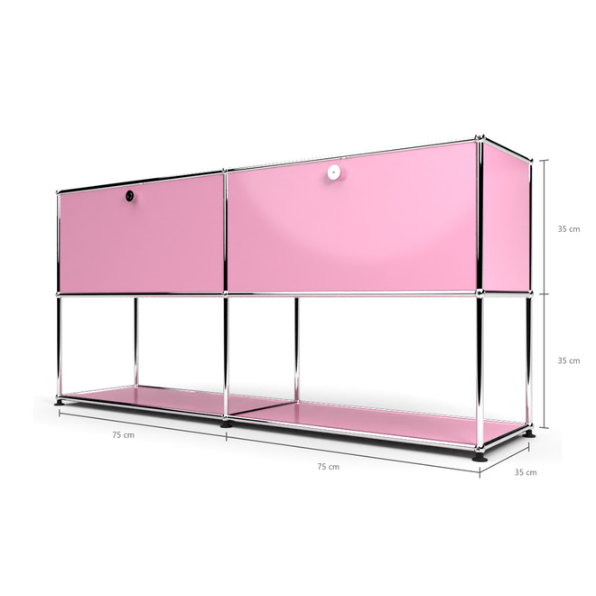 Sideboard 2x2 mit 2 Klapptren, unten offen, Rosa