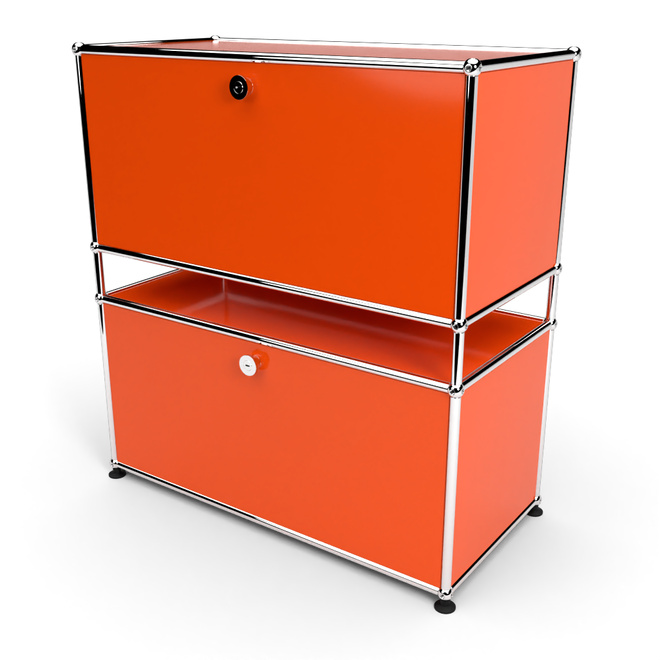 Sideboard 2x1 mit 2 Klapptren, mit Zwischenraum, Orange