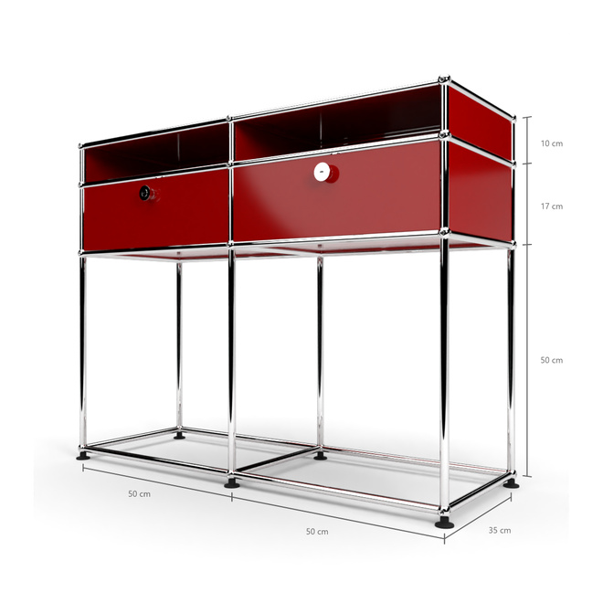 Konsolentisch 2x2 mit 2 Klapptren und schmalem Fach, Rubinrot