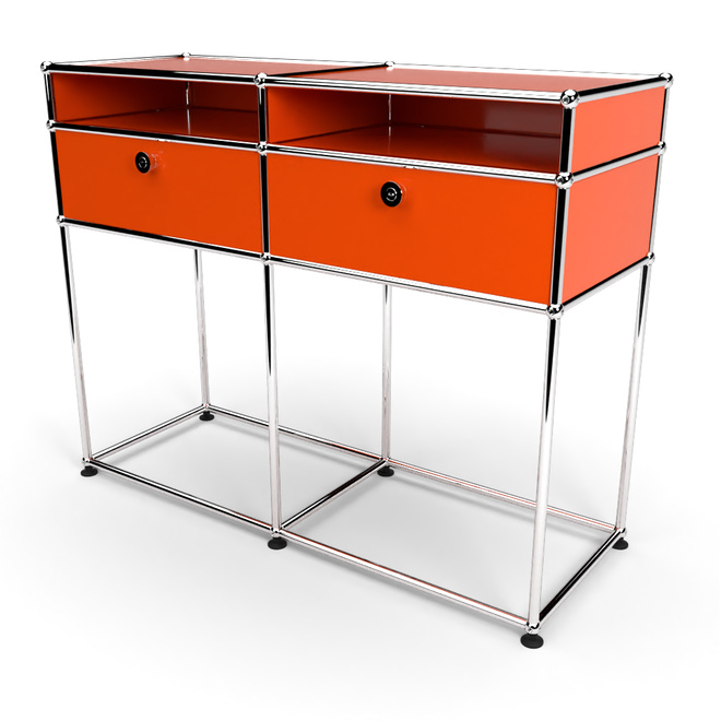 Konsolentisch 2x2 mit 2 Klapptren und schmalem Fach, Orange