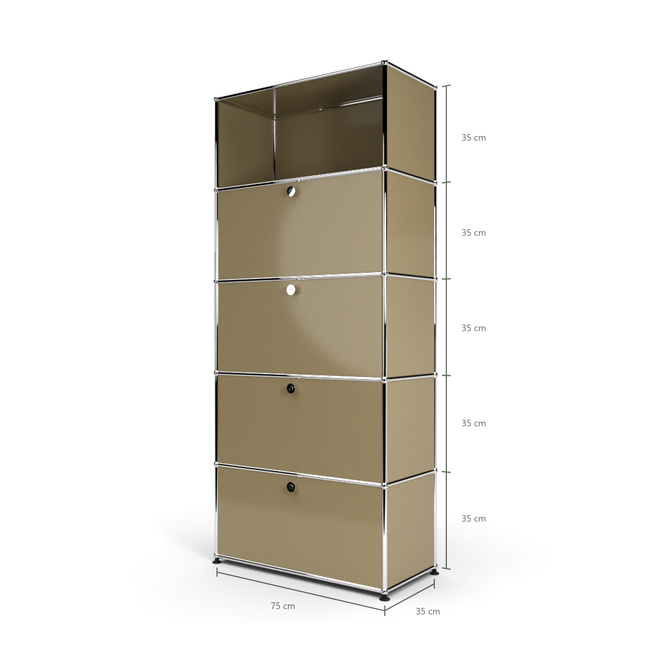 Wandregal 5x1 mit 4 Klapptren, Beige