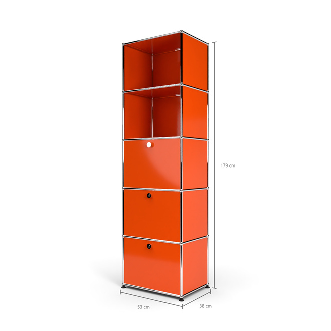 Wandregal 50 5x1 mit 3 Klapptren, Orange