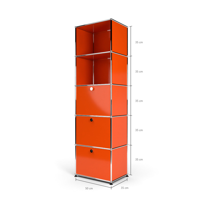 Wandregal 50 5x1 mit 3 Klapptren, Orange