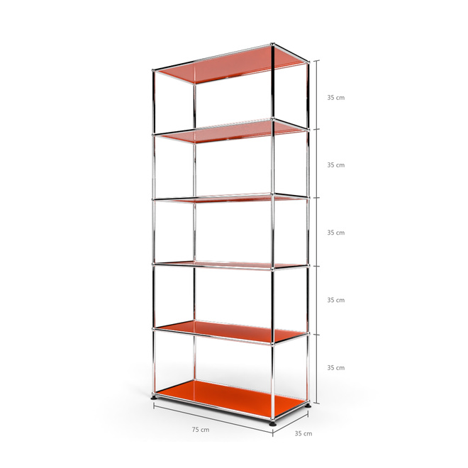 Wandregal 5x1 hinten ohne Rckwnde, Orange