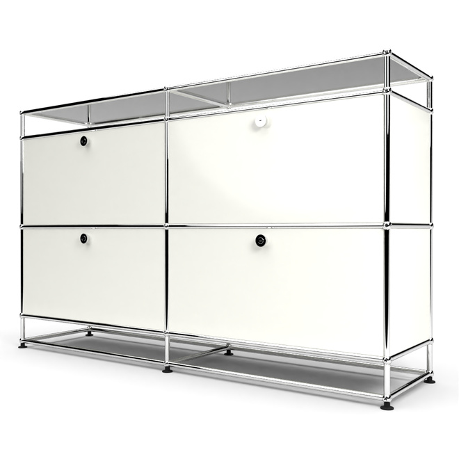 Sideboard 2x2 mit 4 Klapptren, mit Glasablage, Weiss