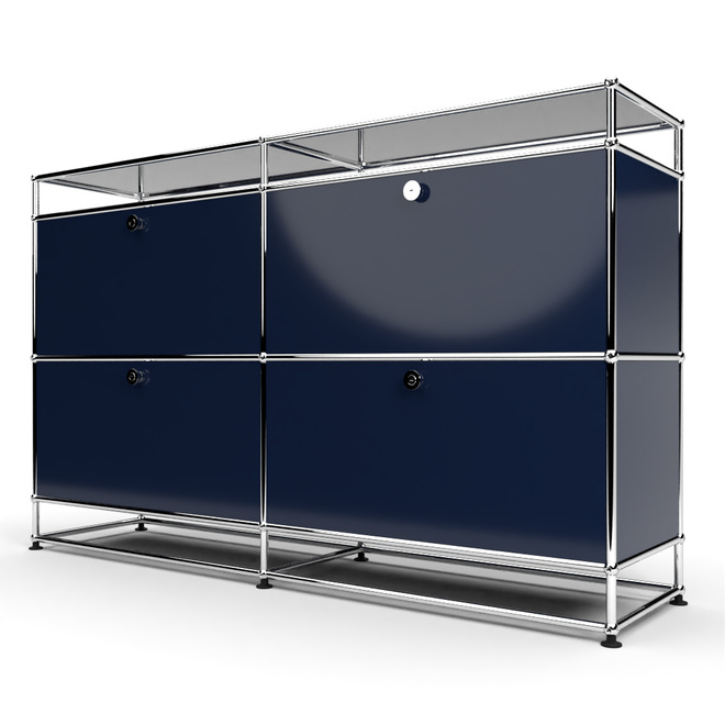 Sideboard 2x2 mit 4 Klapptren, mit Glasablage, Stahlblau