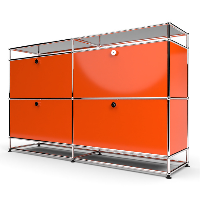 Sideboard 2x2 mit 4 Klapptren, mit Glasablage, Orange