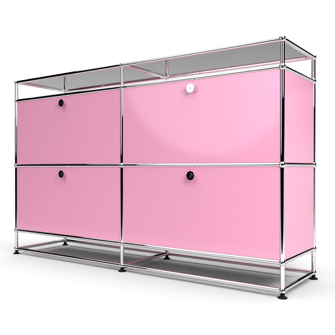 Sideboard 2x2 mit 4 Klapptren, mit Glasablage, Rosa