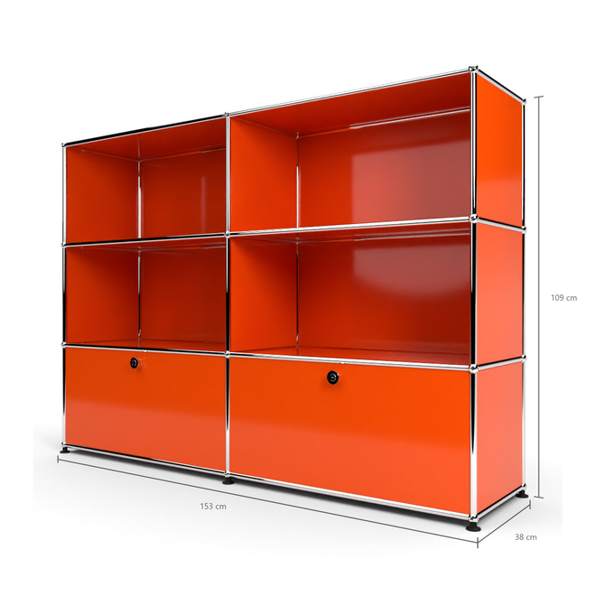 Highboard 3x2 mit 2 Schubladen unten, Orange