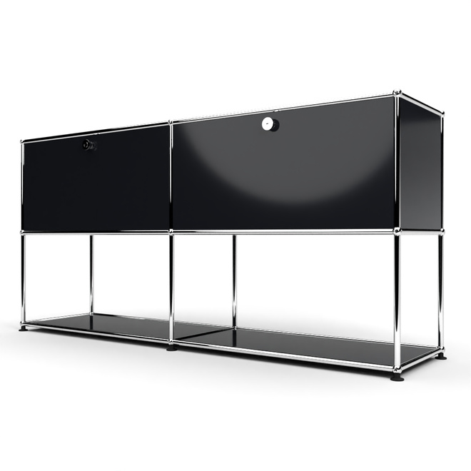 Sideboard 2x2 mit 2 Schubladen, unten offen, Graphitschwarz