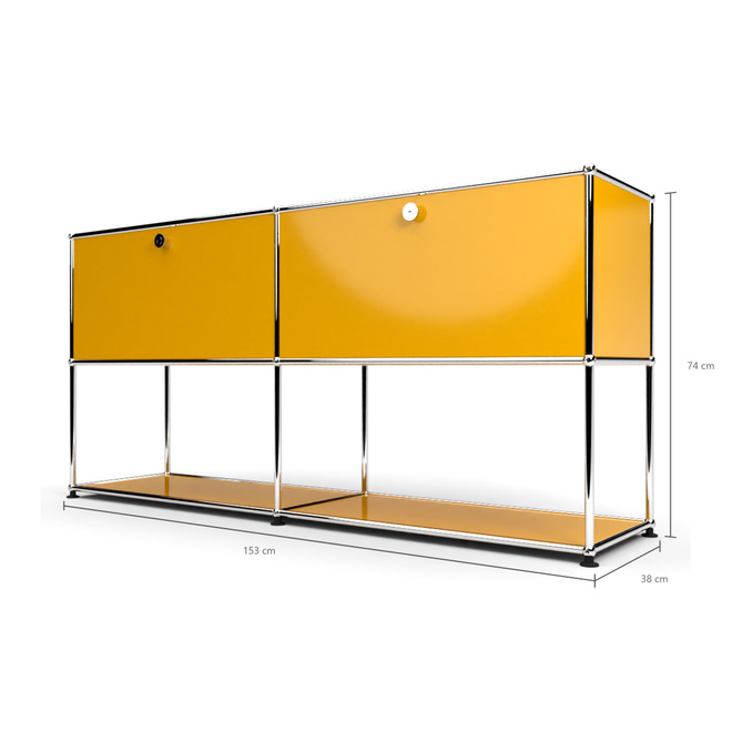 Sideboard 2x2 mit 2 Schubladen, unten offen, Goldgelb