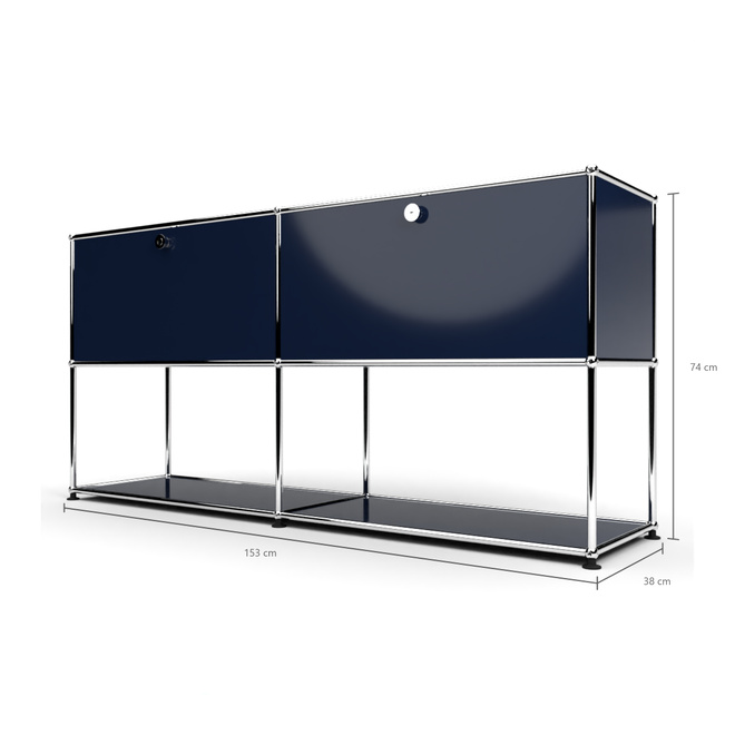 Sideboard 2x2 mit 2 Schubladen, unten offen, Stahlblau