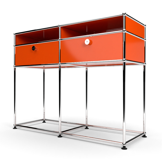 Konsolentisch 2x2 mit 2 Schubladen und schmalem Fach, Orange