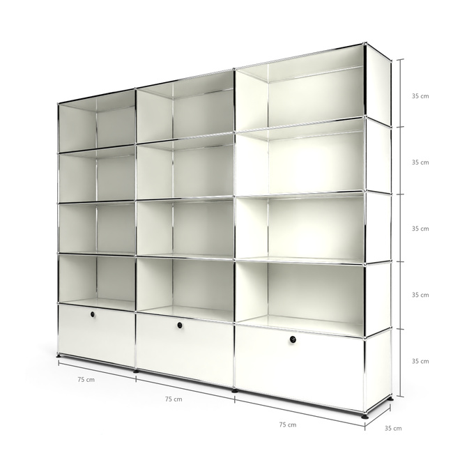 Wandregal 5x3 mit 3 Schubladen unten, Weiss